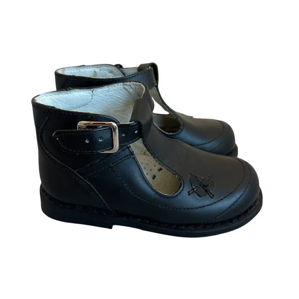Pie-Co Vintage Black Booties Shoes w/ Buckle Heart Detail Size 9 Toddler Girl